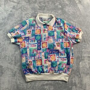 Vintage Cricket Lane Simply Petites Womens Abstract Vibrant Polo Shirt Size 12P
